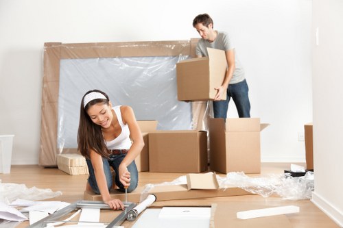 Commercial moving team preparing office relocation in Putney
