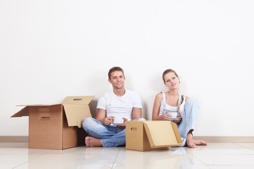 Packed household boxes prepared for a van move